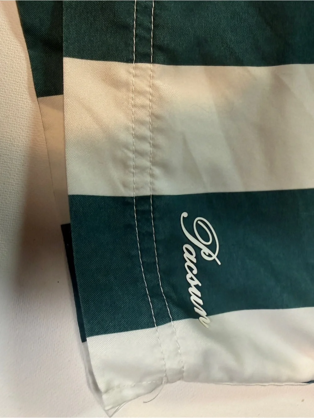 Green and White Vertical Stripe Swim Shorts